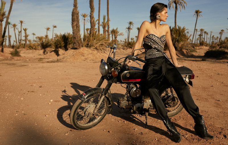 Julia van Os for Vogue Arabia March 2019 - on motorcycle