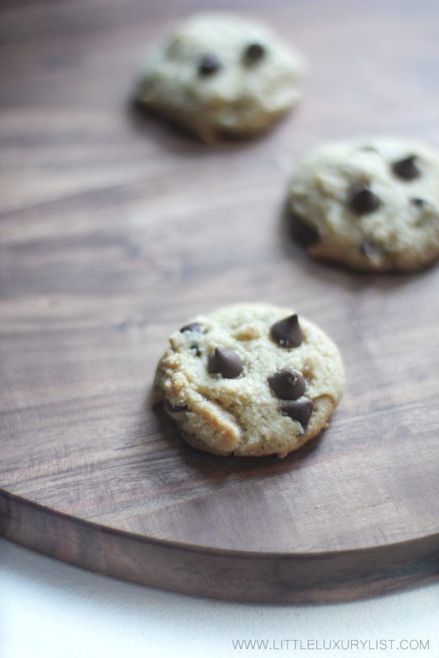The tastiest gluten free chocolate chip cookies - close up on board